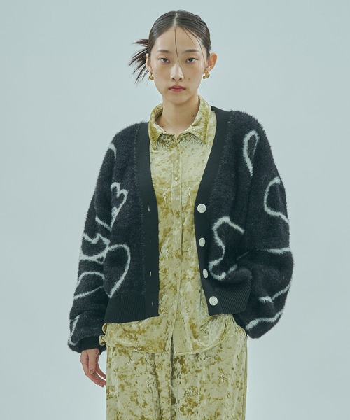 ROSE BUD（ローズバッド）の「LINE JACQUARD KNIT CARDIGAN（カーディガン/ボレロ・レディース・ブラック/ピンク/ホワイト・ONE SIZE）」の8枚目の写真