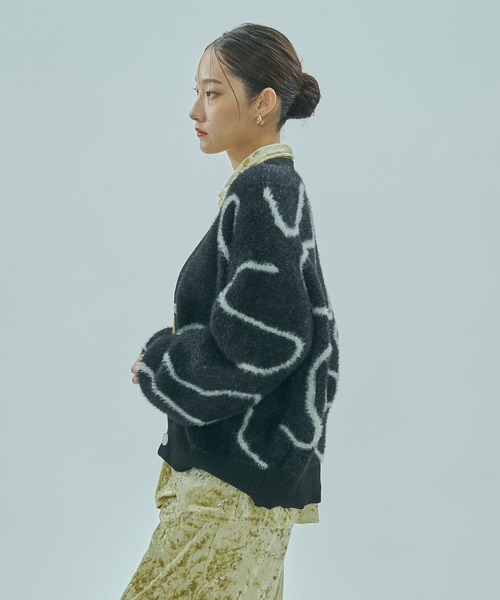 ROSE BUD（ローズバッド）の「LINE JACQUARD KNIT CARDIGAN（カーディガン/ボレロ・レディース・ブラック/ピンク/ホワイト・ONE SIZE）」の9枚目の写真