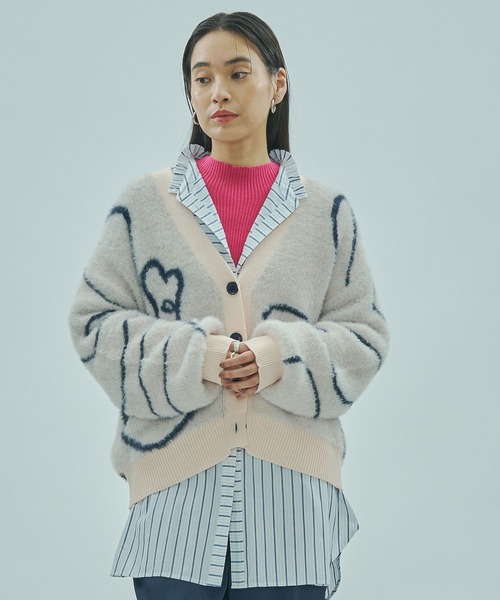 ROSE BUD（ローズバッド）の「LINE JACQUARD KNIT CARDIGAN（カーディガン/ボレロ・レディース・ブラック/ピンク/ホワイト・ONE SIZE）」の14枚目の写真