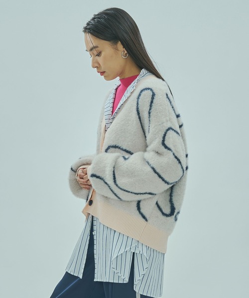 ROSE BUD（ローズバッド）の「LINE JACQUARD KNIT CARDIGAN（カーディガン/ボレロ・レディース・ブラック/ピンク/ホワイト・ONE SIZE）」の15枚目の写真
