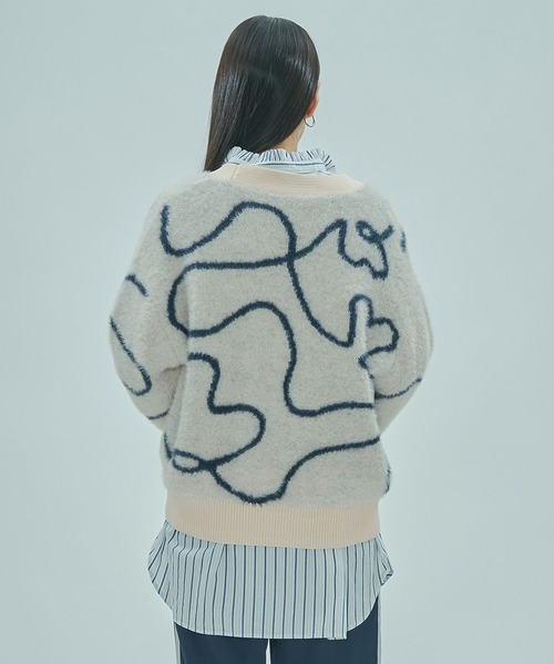 ROSE BUD（ローズバッド）の「LINE JACQUARD KNIT CARDIGAN（カーディガン/ボレロ・レディース・ブラック/ピンク/ホワイト・ONE SIZE）」の16枚目の写真