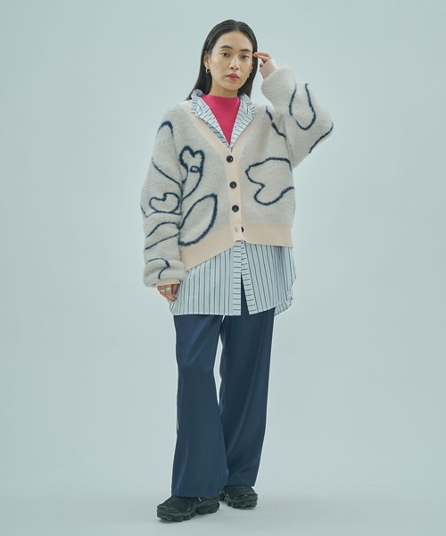 ROSE BUD（ローズバッド）の「LINE JACQUARD KNIT CARDIGAN（カーディガン/ボレロ・レディース・ブラック/ピンク/ホワイト・ONE SIZE）」の17枚目の写真