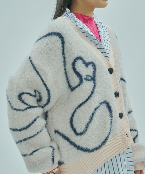 ROSE BUD（ローズバッド）の「LINE JACQUARD KNIT CARDIGAN（カーディガン/ボレロ・レディース・ブラック/ピンク/ホワイト・ONE SIZE）」の20枚目の写真