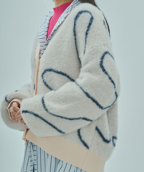 ROSE BUD（ローズバッド）の「LINE JACQUARD KNIT CARDIGAN（カーディガン/ボレロ・レディース・ブラック/ピンク/ホワイト・ONE SIZE）」の21枚目の写真