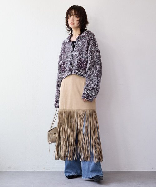RIVE DROITE（リヴドロワ）の「【à Nice （ア ・ニース）】フリンジスカート（スカート・レディース・ベージュ/ピンク・38/36）」の4枚目の写真