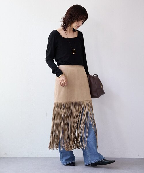 RIVE DROITE（リヴドロワ）の「【à Nice （ア ・ニース）】フリンジスカート（スカート・レディース・ベージュ/ピンク・38/36）」の11枚目の写真