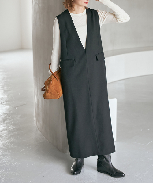 Spick & Span（スピックアンドスパン）の「《WEB限定 / 追加》ダブルクロスVネックワンピース（ワンピース・レディース・ブラック/その他6・36/38）」の2枚目の写真