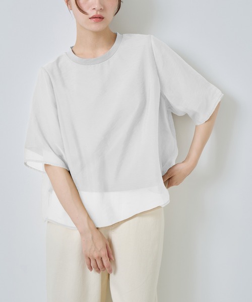 Kelen(ケレン)の「「KELEN / ケレン」シアーレイヤードトップス(Tシャツ/カットソー・レディース・チャコールグレー/オフホワイト/ベージュ/ネイビー・S/M)」の2枚目の写真