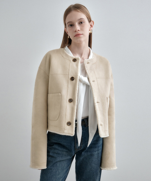 MONGDOL(モンドル)の「リバーシブルフェイクファージャケットライトベージュMDJK031LBEIGE(ムートンコート・レディース・その他・SMALL/MEDIUM)」の5枚目の写真