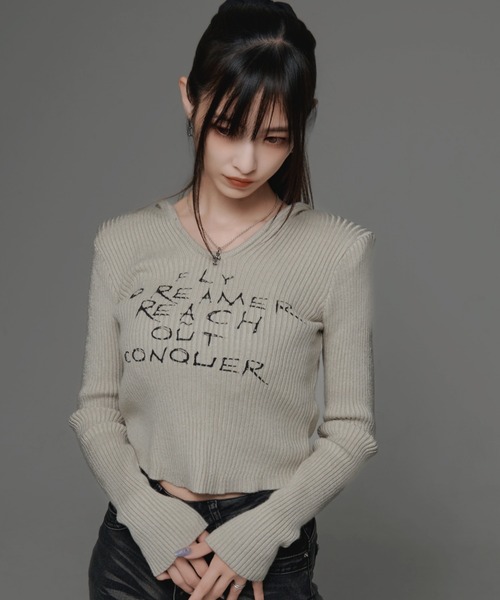 .KOM(ドットコム)の「『.KOM/ドットケーオーエム』フードロングスリーブ【GC】(Tシャツ/カットソー・レディース・ベージュ/ブラック/ライトグレー・FREE)」の3枚目の写真