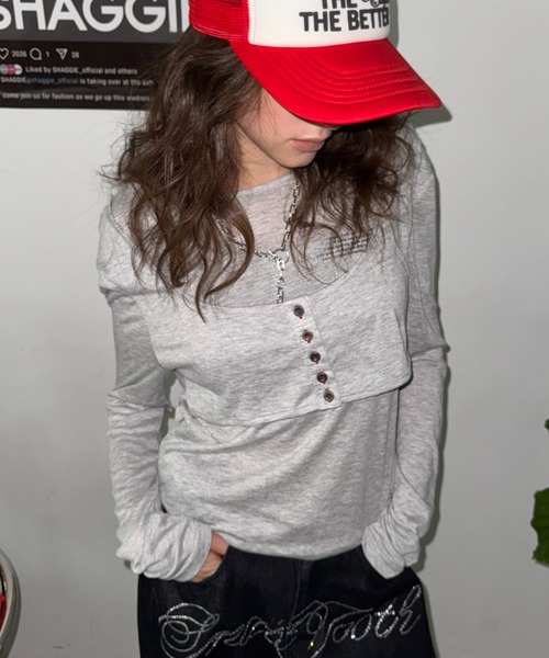 SHAGGIE（シャギー）の「カットアウトシアーロングスリーブトップス（Tシャツ/カットソー・レディース・ホワイト/ブラック/グレー・FREE）」の7枚目の写真