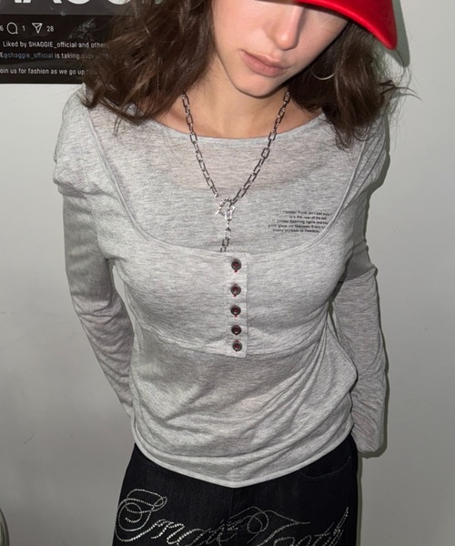SHAGGIE（シャギー）の「カットアウトシアーロングスリーブトップス（Tシャツ/カットソー・レディース・ホワイト/ブラック/グレー・FREE）」の6枚目の写真