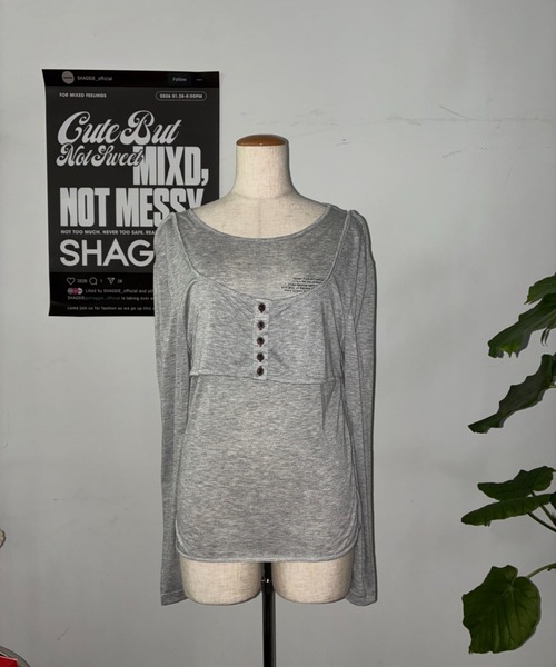 SHAGGIE（シャギー）の「カットアウトシアーロングスリーブトップス（Tシャツ/カットソー・レディース・ホワイト/ブラック/グレー・FREE）」の11枚目の写真