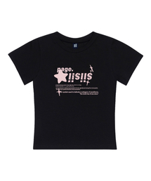 ピンククロムシシスタープリンティングスリムフィット半袖Tシャツブラック