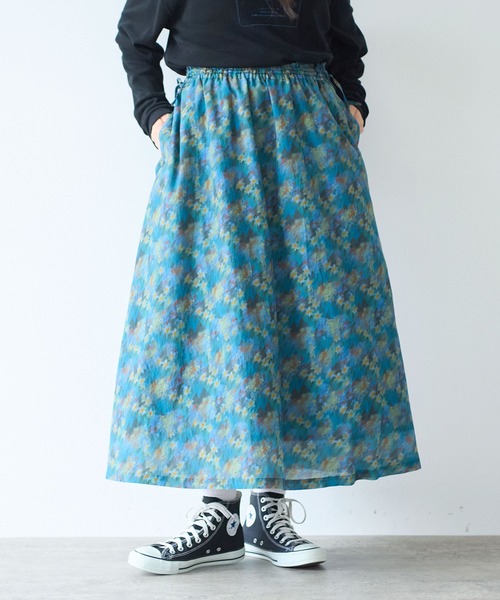 bulle de savon（ビュルデサボン）の「スイセンプリント ギャザースカート（スカート・レディース・チャコールグレー/ミント・FREE）」の9枚目の写真