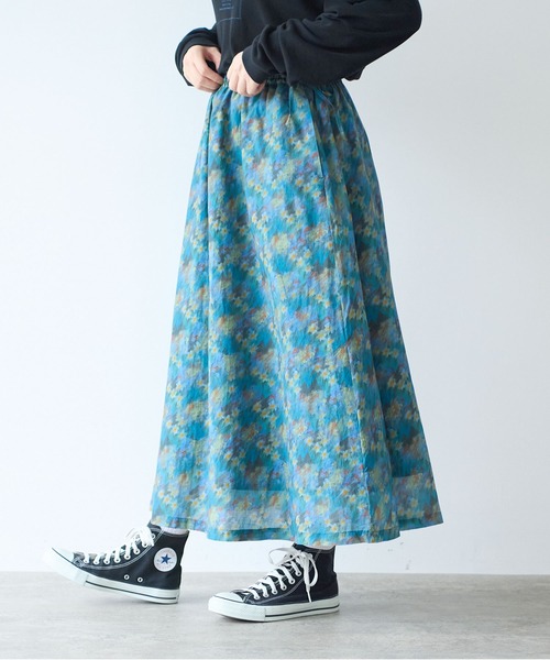 bulle de savon（ビュルデサボン）の「スイセンプリント ギャザースカート（スカート・レディース・チャコールグレー/ミント・FREE）」の10枚目の写真