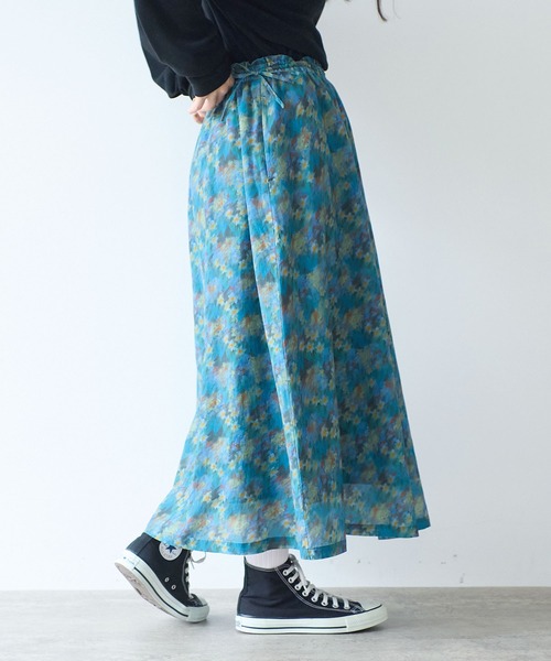 bulle de savon（ビュルデサボン）の「スイセンプリント ギャザースカート（スカート・レディース・チャコールグレー/ミント・FREE）」の11枚目の写真