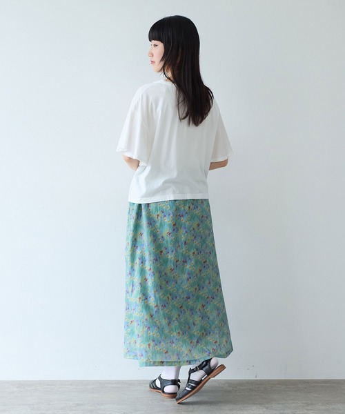 bulle de savon（ビュルデサボン）の「スイセンプリント ギャザースカート（スカート・レディース・チャコールグレー/ミント・FREE）」の8枚目の写真