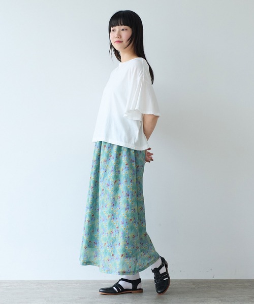bulle de savon（ビュルデサボン）の「スイセンプリント ギャザースカート（スカート・レディース・チャコールグレー/ミント・FREE）」の7枚目の写真