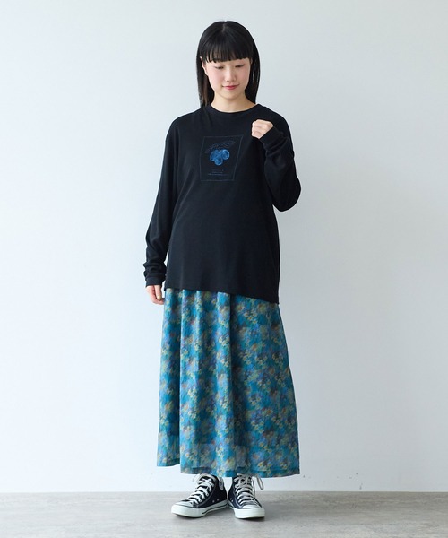 bulle de savon（ビュルデサボン）の「スイセンプリント ギャザースカート（スカート・レディース・チャコールグレー/ミント・FREE）」の12枚目の写真