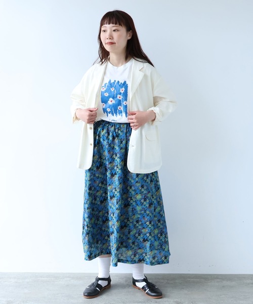 bulle de savon（ビュルデサボン）の「スイセンプリント ギャザースカート（スカート・レディース・チャコールグレー/ミント・FREE）」の22枚目の写真