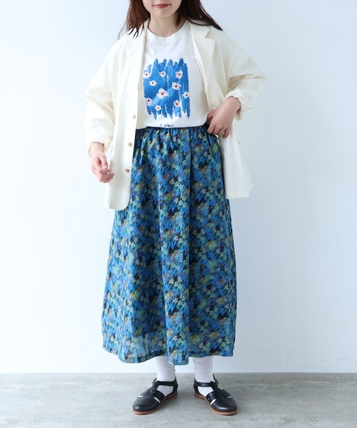 bulle de savon（ビュルデサボン）の「スイセンプリント ギャザースカート（スカート・レディース・チャコールグレー/ミント・FREE）」の21枚目の写真