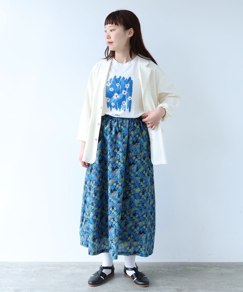 bulle de savon（ビュルデサボン）の「スイセンプリント ギャザースカート（スカート・レディース・チャコールグレー/ミント・FREE）」の20枚目の写真