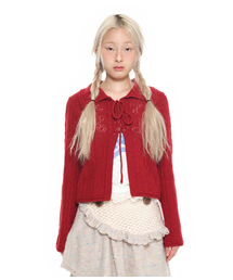 Lace-Up Shawl Collar Cardigan_red