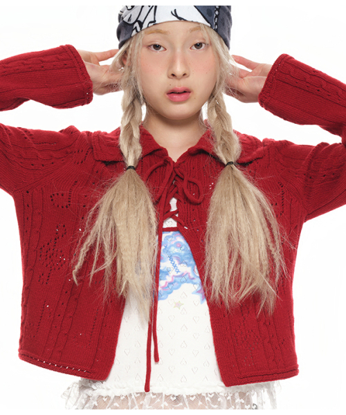 youthbath(ユースバース)の「Lace-Up Shawl Collar Cardigan_red(カーディガン/ボレロ・レディース・その他・SMALL/MEDIUM)」の3枚目の写真