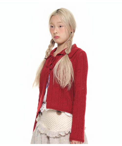 youthbath(ユースバース)の「Lace-Up Shawl Collar Cardigan_red(カーディガン/ボレロ・レディース・その他・SMALL/MEDIUM)」の5枚目の写真