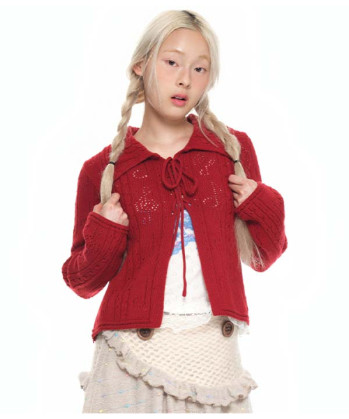 youthbath(ユースバース)の「Lace-Up Shawl Collar Cardigan_red(カーディガン/ボレロ・レディース・その他・SMALL/MEDIUM)」の7枚目の写真