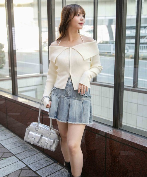 GORGE（ゴージ）の「《デカ襟×ダブルジップ》大人可愛いリブトップス カーディガン（カーディガン/ボレロ・レディース・アイボリー/ダークブラウン/ブラック/チャコール・F）」の5枚目の写真