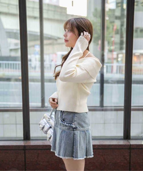 GORGE（ゴージ）の「《デカ襟×ダブルジップ》大人可愛いリブトップス カーディガン（カーディガン/ボレロ・レディース・アイボリー/ダークブラウン/ブラック/チャコール・F）」の6枚目の写真