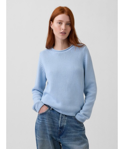 GAP(ギャップ)の「コットン100% ロールネックセーター(ニット/セーター・レディース・ブルー/オフホワイト・XS/S/M/L/XL/XXS)」の2枚目の写真