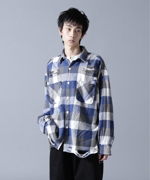 DANKE SCHON（ダンケシェーン）の「DankeSchon/ダンケシェーン/FLANNEL DAMAGE SHIRTS BLOCK（シャツ/ブラウス・メンズ・ブルー/レッド/ブラック・L/M）」の2枚目の写真