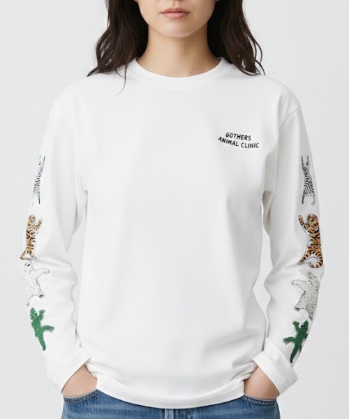 CORISCO(コリスコ)の「アニマルラグ袖プリントロンTEE(M1)(Tシャツ/カットソー・メンズ・ホワイト/チャコールグレー/ブラック/オートミール・MEDIUM/LARGE/X-LARGE)」の1枚目の写真