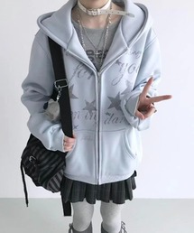 【3色展開】Y2Kムード全開 星柄プリント オーバーサイズZIPフーディ