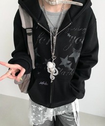 DIAVEL | 【3色展開】Y2Kムード全開 星柄プリント オーバーサイズZIPフーディ(パーカー)