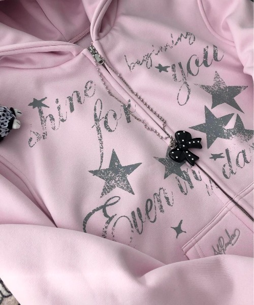 セール】【3色展開】Y2Kムード全開 星柄プリント オーバーサイズZIP