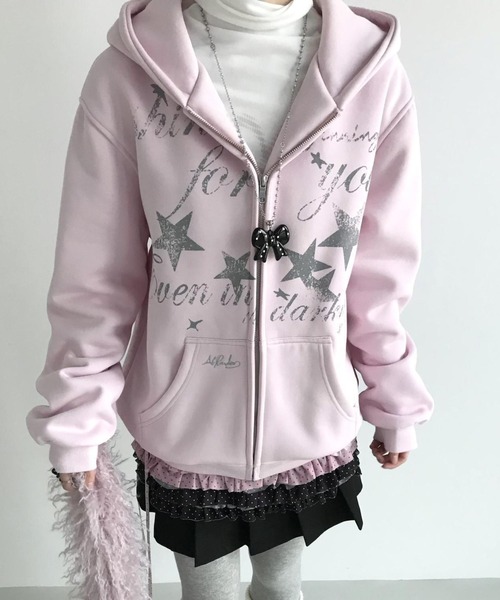 DIAVEL（ディアベル）の「【3色展開】Y2Kムード全開 星柄プリント オーバーサイズZIPフーディ（パーカー・レディース・ピンク/ブラック/ブルー・M）」の22枚目の写真