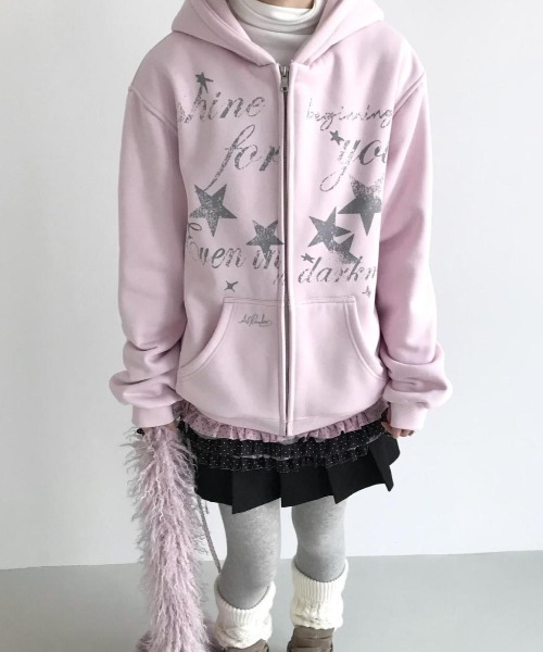 セール】【3色展開】Y2Kムード全開 星柄プリント オーバーサイズZIP