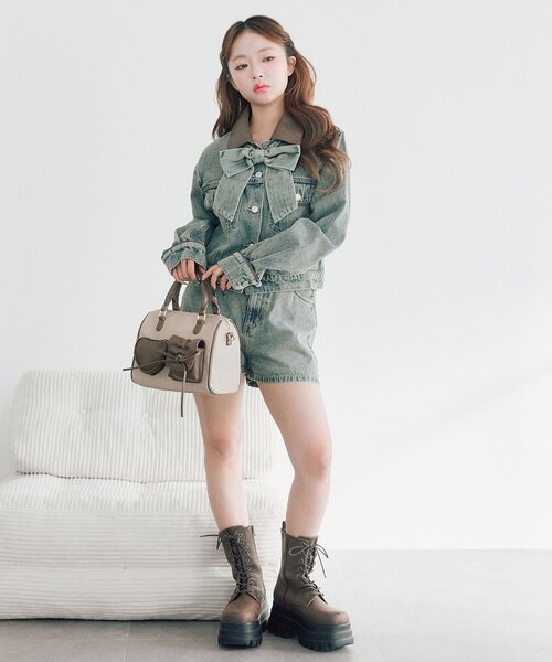 OLIVE des OLIVE（オリーブデオリーブ）の「【セットアップ対応/リボン・衿取り外し可】合皮衿Gジャン（デニムジャケット・レディース・サックスブルー/ブルー・FREE）」の13枚目の写真