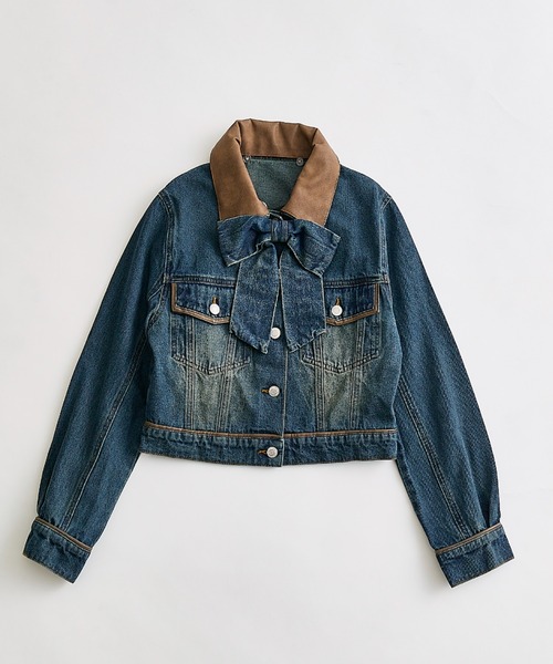 OLIVE des OLIVE（オリーブデオリーブ）の「合皮衿Gジャン（デニムジャケット・レディース・サックスブルー/ブルー・FREE）」の2枚目の写真