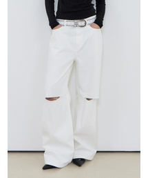 Slit White Denim Pants White