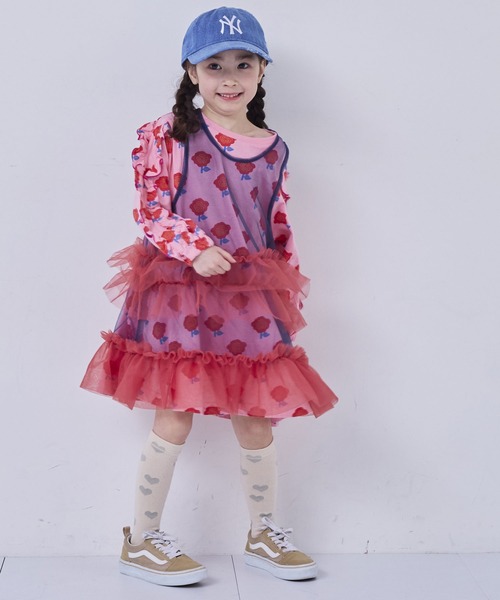 MARKEY'S（マーキーズ）の「チュールバイカラーワンピース（ワンピース・キッズ・ネイビー/オフホワイト/ピンク・LL/L/M/S）」の2枚目の写真