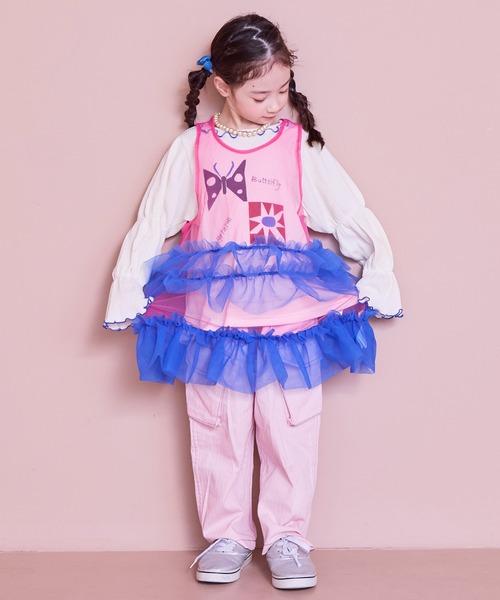 MARKEY'S（マーキーズ）の「チュールバイカラーワンピース（ワンピース・キッズ・ネイビー/オフホワイト/ピンク・LL/L/M/S）」の3枚目の写真