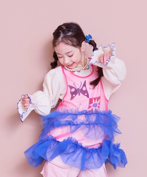 MARKEY'S（マーキーズ）の「チュールバイカラーワンピース（ワンピース・キッズ・ネイビー/オフホワイト/ピンク・LL/L/M/S）」の12枚目の写真