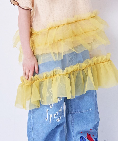 MARKEY'S（マーキーズ）の「チュールバイカラーワンピース（ワンピース・キッズ・ネイビー/オフホワイト/ピンク・LL/L/M/S）」の5枚目の写真