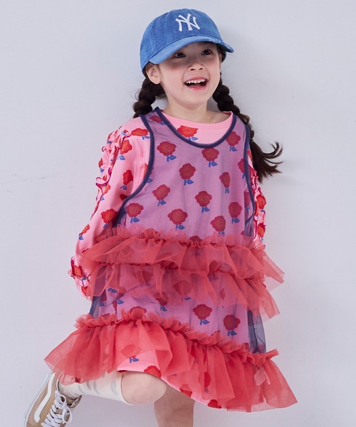 MARKEY'S（マーキーズ）の「チュールバイカラーワンピース（ワンピース・キッズ・ネイビー/オフホワイト/ピンク・LL/L/M/S）」の8枚目の写真