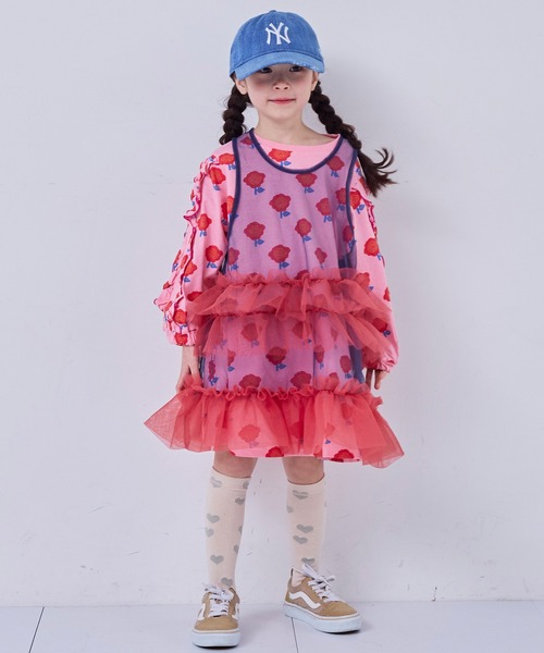 MARKEY'S（マーキーズ）の「チュールバイカラーワンピース（ワンピース・キッズ・ネイビー/オフホワイト/ピンク・LL/L/M/S）」の10枚目の写真